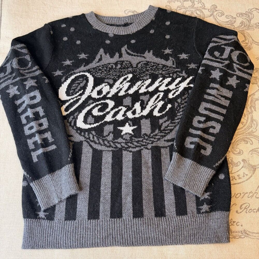 Johnny Cash Man In Black Rebel music Knitted Sweater Men's SzM Made In USA